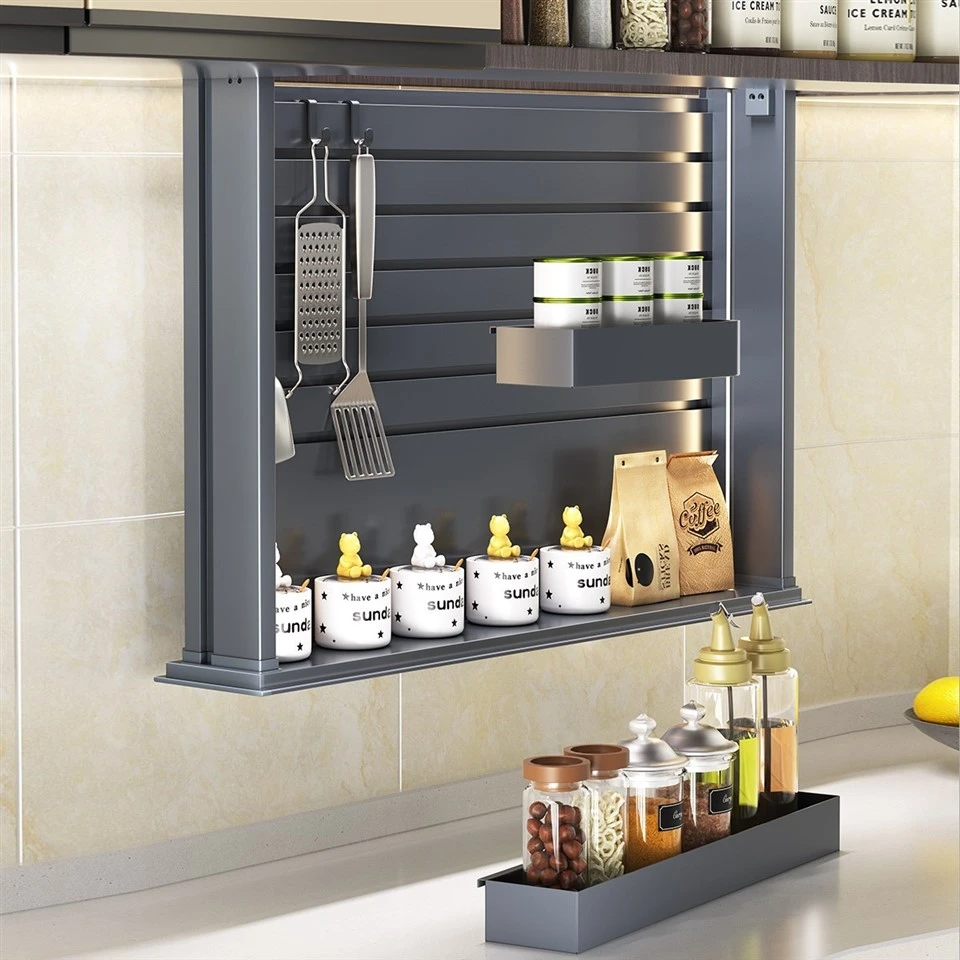 Kitchen automatic lift kitchen utensil seasoning rack (11)
