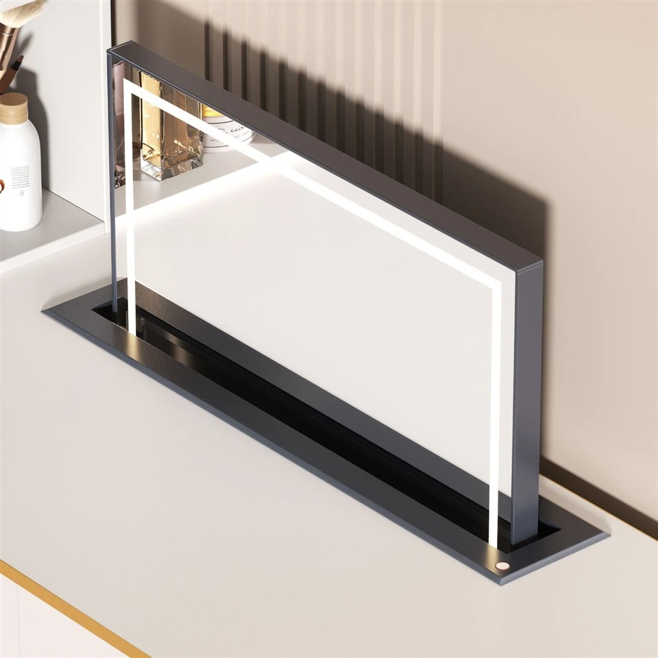 Minimalist Dressing Table with Hidden Motorized Lift Mirror & LED Lights best